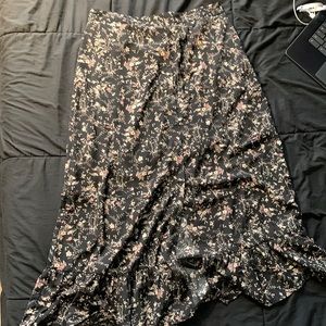 Size Large black pink floral midi button skirt